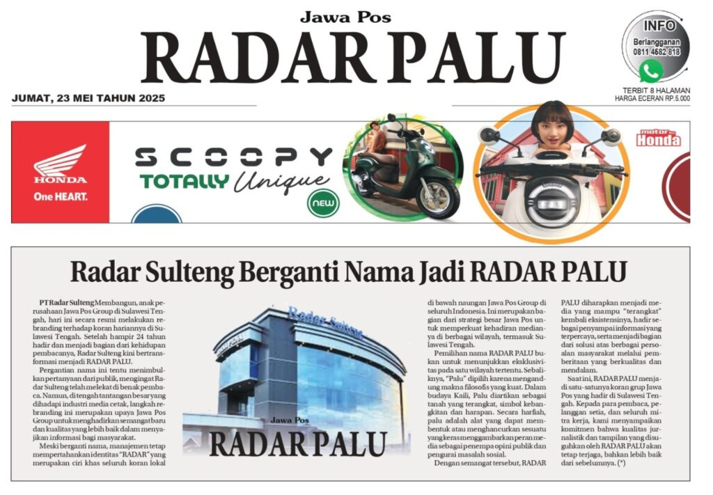 Radar Sulteng Resmi Bertransformasi Menjadi RADAR PALU: Menyongsong Era Baru Jurnalisme Lokal
